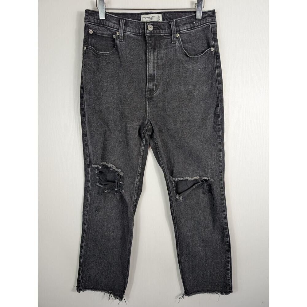 Abercrombie & Fitch Women Ankle Straight Jeans Distressed High Rise Black 31/12R